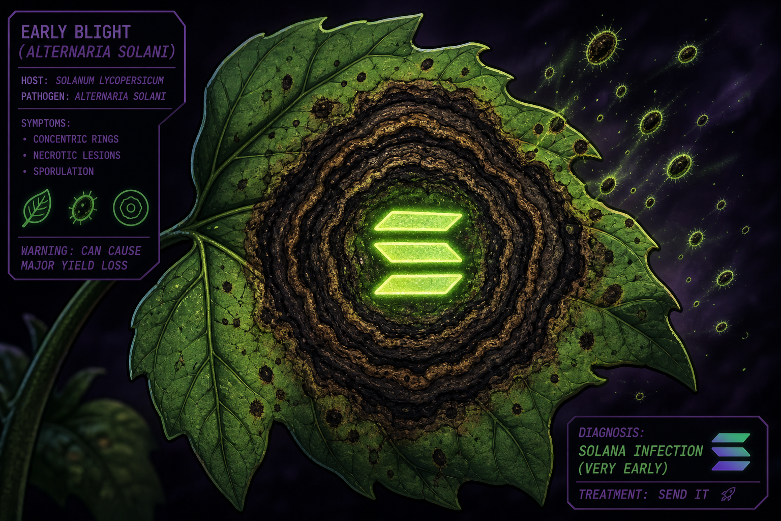 Early blight infection ring shaped like the Solana logo